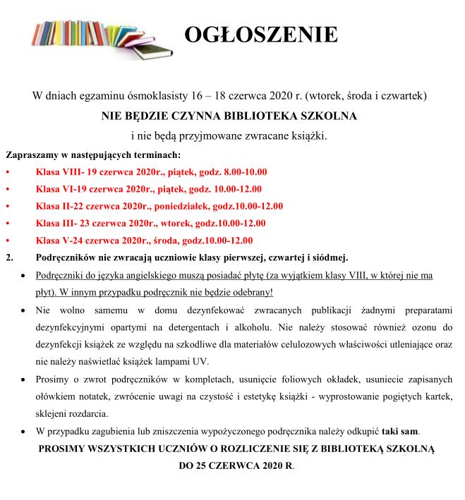 Ogłosznie BIBLIOTEKA 15.06.2020